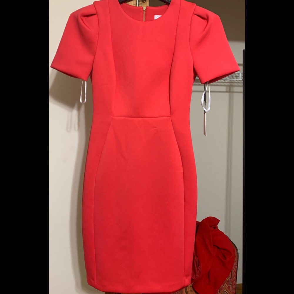 Calvin Klein Puff sleeve scuba sheath dress